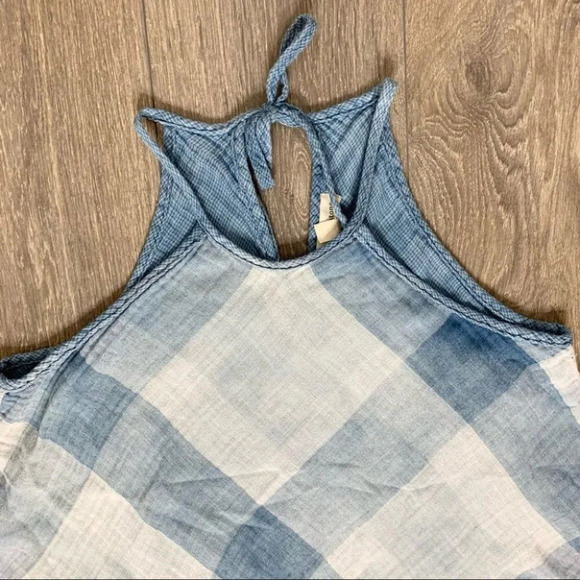 Anthropologie Cloth and Stone Sky Halter Tank Top Plaid Checkered Gauze Blue XS - Picture 6 of 16